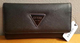 Authentic GUESS Womens Wallet Snap Close Trifold Clutch Black Abree SLG - £31.55 GBP
