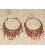 Vintage Costume Jewelry Rose Goldtone Earrings with Pink Bea - £4.68 GBP