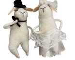 Silver Tree Felted Bride and Groom Sheep Christmas Ornaments White Black... - $22.58