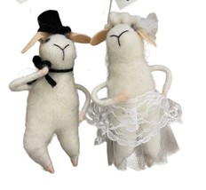Silver Tree Felted Bride and Groom Sheep Christmas Ornaments White Black 5 in - £17.70 GBP