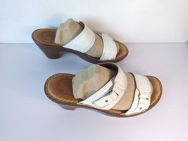 Born Bellot Slip On Slide Size 7 White Leather 3” Heel Adjustable Strap Sandals - £22.84 GBP
