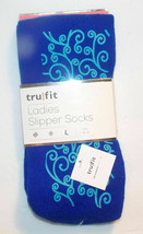 Tru Fit Ladies Slipper Sock Non Slip Grips L.Blue Snowswirls Blue 9-11 NWT - £4.70 GBP