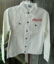 Coca-Cola White Denim Jacket XS Screenprinted Retro Coke Logo - £11.32 GBP