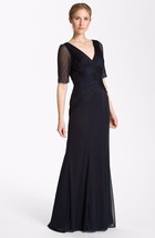 Adrianna Papell Embellished Ruched Bodice Mesh Gown Dress Sz 6 Navy - $132.66