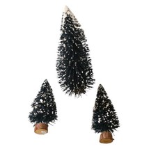 3 Lemax Bristle Bottle Brush Trees Flocked Green Sisal Wood Base Christmas READ - $15.82