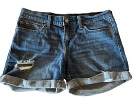 Levi’s Jean Shorts Womens 28 Blue Medium Wash Denim Cuffed Daisy Outdoor... - £12.98 GBP