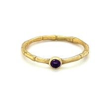 Sterling 18k Yellow Vermeil Bamboo w/ Bezel Set Amethyst Ring Sz 5.50 - $58.41