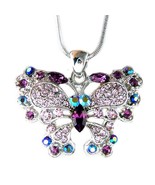 Bridal Purple Swarovski Crystal Butterfly Pendant Necklace - $39.00
