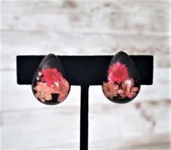 Vintage Clip On Earrings Statement Tear Drop Pink Flowers - £11.18 GBP
