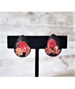 Vintage Clip On Earrings Statement Tear Drop Pink Flowers - £10.96 GBP
