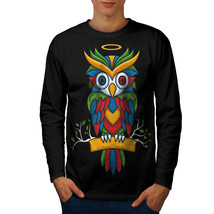Bright Colorful Owl Tee Nature Bird Men Long Sleeve T-shirt - £12.01 GBP