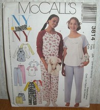McCall's 3814 NY Junior Sz 11/12-17/18 Nightgown, Top, Jumpsuit, Pants and Short - $6.72