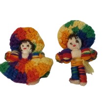 Handmade Crochet Mexican Dolls Fiesta Yarn Dolls Sombrero Rainbow Small Tiny - £7.94 GBP