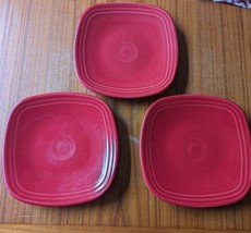 Lot Of 3 Salad Plates Square Scarlet Red Homer Laughlin Fiesta 7 1/2 &quot; - £16.74 GBP