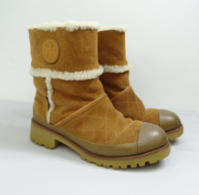 Tory Burch Women Size 7 Boots Brown Suede Leather Sheepskin Fur Lined Sh... - £37.92 GBP