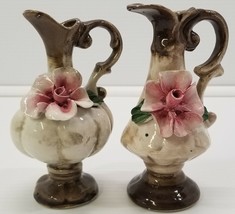 VC) Vintage Set of 2 Mini Capodimonte Rose Floral Jugs Vases 5&quot; tall - £11.67 GBP