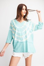 Women&#39;s Aqua 3/4 Sleeves Special Washed Boxy Cotton Slub Top - £27.13 GBP