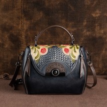 Retro Embossed First Layer Cow Leather Women Bag New Handmade Floral Hasp Handba - £98.79 GBP