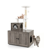 Cat Tree with Litter Box Enclosure with Cat Condo-Gray - Color: Gray - £123.72 GBP