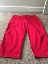 Kim Rogers Women&#39;s Red Casual Capri Pants wi Side Slit Bottom Size 10 - $29.68