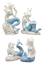 Nautical Sea World Ocean Mermaids With Blue Tails Statue Set of 4 Coastal Decors - £63.74 GBP
