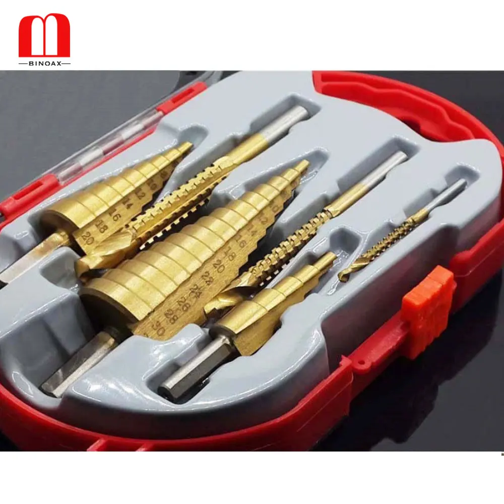 BINOAX 6Pcs HSS Titanium Step Drill Bit Set 4-12/20/32mm  Hole Cutter  Cone Core - £209.35 GBP