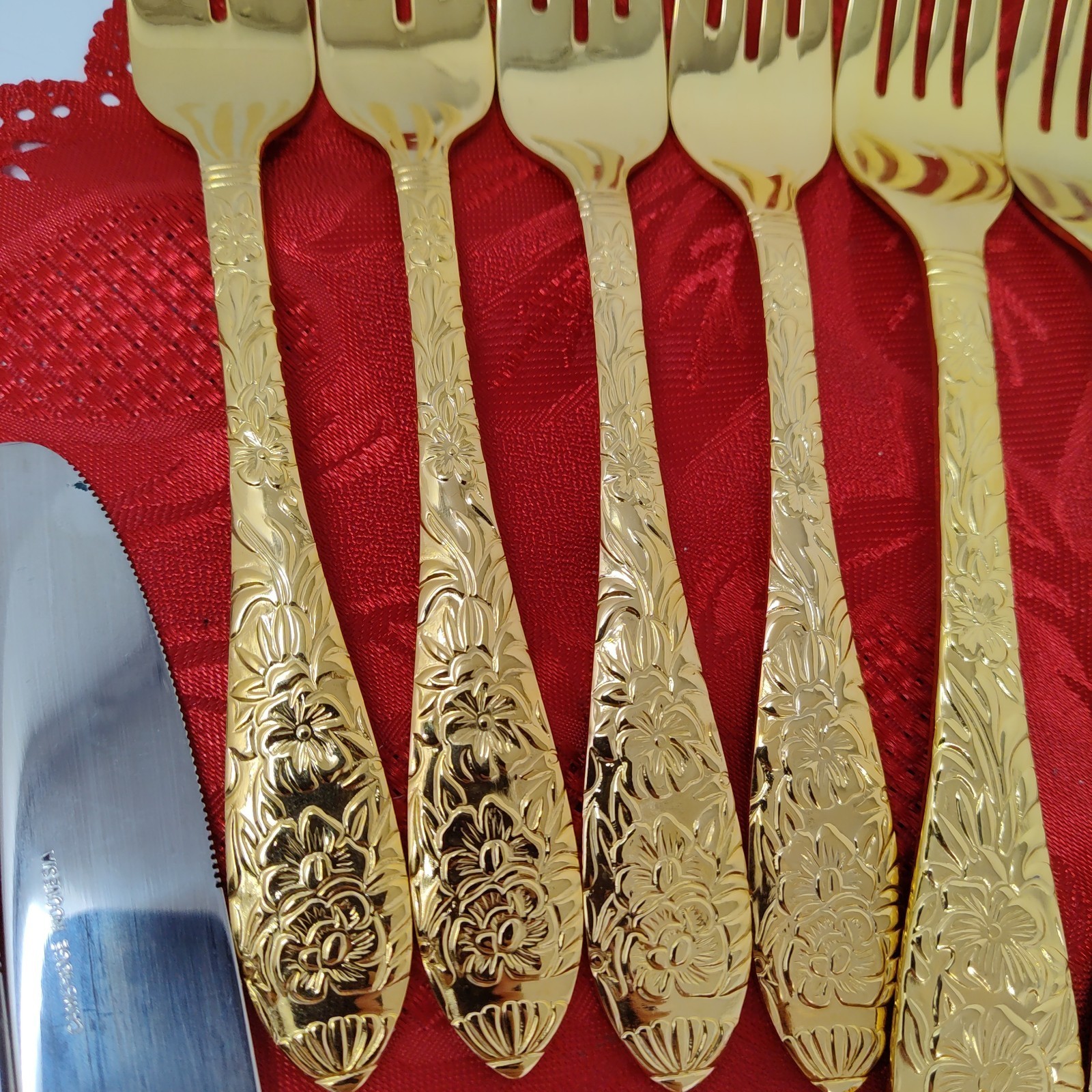 24X Set Cambridge Festival Gold Stainless Flatware Forks Knives Spoons Serving  Item image 6