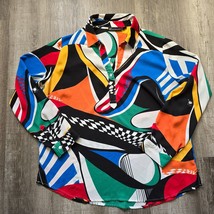 New York and Company Blouse Extra Large Abstract Colorful Loud Roll Tab ... - £19.87 GBP