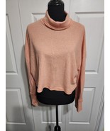 Women&#39;s Long Sleeve Turtleneck Cropped Shirt - Peach Orange -waffle mate... - £8.64 GBP