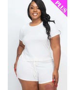 Plus Size Ribbed Short Sleeve Top&amp;shorts Set - €18,53 EUR