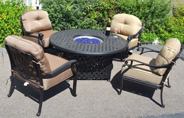 Fire Pit Table Set Elisabeth Propane 5pc Patio Furniture Outdoor Dining ... - £2,857.05 GBP