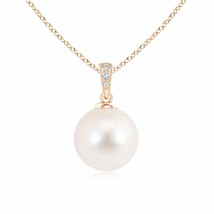 Solitaire Freshwater Cultured Pearl Pendant with Diamonds in 14K Rose Gold - £369.28 GBP