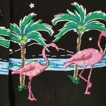 Jane Ashley Art To Wear Shirt L Petite Flamingo Camp Beaded Sequin Tropical - £15.90 GBP