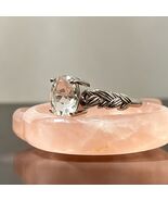 Crystal Quartz Oval Leaf Ring Silver Plated Copper 7x10mm Adjustable Gift - $19.99