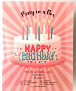 Happy Birthday Cake Party Goods in a Box 43 pieces Banner Candle Plates ... - $336.42 MXN