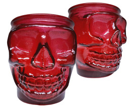 Skull Glass Red 13.5 oz,  Set of 2, Drinking Glass Candle Holder Gothic - £23.82 GBP
