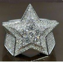 4Ct Brilliant Round Cut Diamond 14K White Gold Over Star Wedding Men&#39;s Ring - £82.71 GBP