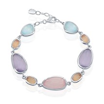 Royal Blue, Champagne, Lavender &amp; Pink Sakura Cat&#39;s Eye Bracelet - £203.38 GBP