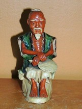 Unusual Chinese Mud Man Men Green Robe w Fan 4.75&quot; unmarked Mudman 19th ... - $2,911.68 MXN