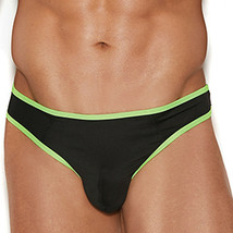 Men&#39;s Thong Underwear Neon Green Trim Contrast Cheeky Stretch Sexy Black... - £13.61 GBP