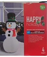 Happy Holidays Light Up Inflatable Snowman Indoor &amp; Outdoor Use 4Feet - $745.66 MXN