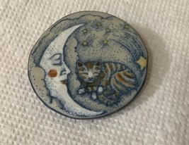 Moon &amp; Cat Pottery Pin - £8.57 GBP