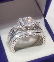 3.50 KT Principessa Diamanti Finti Matrimonio Set Anello 14k Placcato Oro Bianco - £95.36 GBP