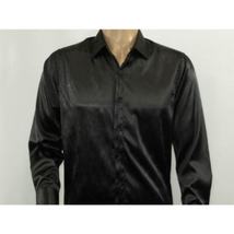 Men's Sports Shirt By Moderno Fancy Silky Satin Long Sleeves MJLS-143 Black image 9