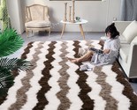 Dweike Super Soft Shaggy Rugs Carpets, Stripe Brown, 4X6 Ft., Plush Area... - $41.99