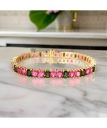 18K Emerald With Pink Sapphire Tennis Bracelet Silver Gold Anniversary W... - $244.81 CAD+