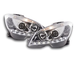 FK LED DRL Halo Lightbar Headlights Mercedes C-Class W204 07-10 chrome LHD - £365.47 GBP