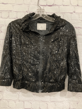 Bizz Womens Size Large All Over Sequin Jacket Gray Full Zip Front Crop L... - $19.78