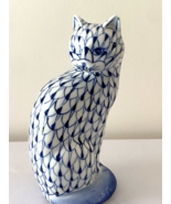 Vintage Andrea by Sadek Hand Painted Cat Porcelain Figurine Fishnet Blue... - $22.95
