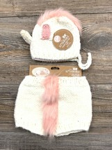 So Adorable Unicorn Hat &amp; Diaper Cover Infant 3-6 Months Hand Knit Ivory/Pink - £14.29 GBP